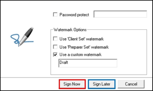 Image of the e-Sign window.